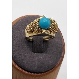 Vintage Signed CELLI Turquoise Cabochon Sculptural Statement Ring 80s